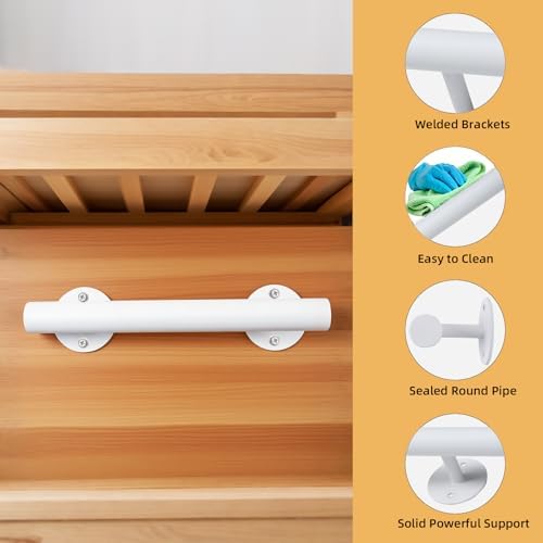 1 FT White Wall Mount Pipe Staircase Handrail, Hand Rails for Indoor Stairs - 12 Inch Metal Grab Bars for Seniors, Outdoor Deck Porch Steps Rail