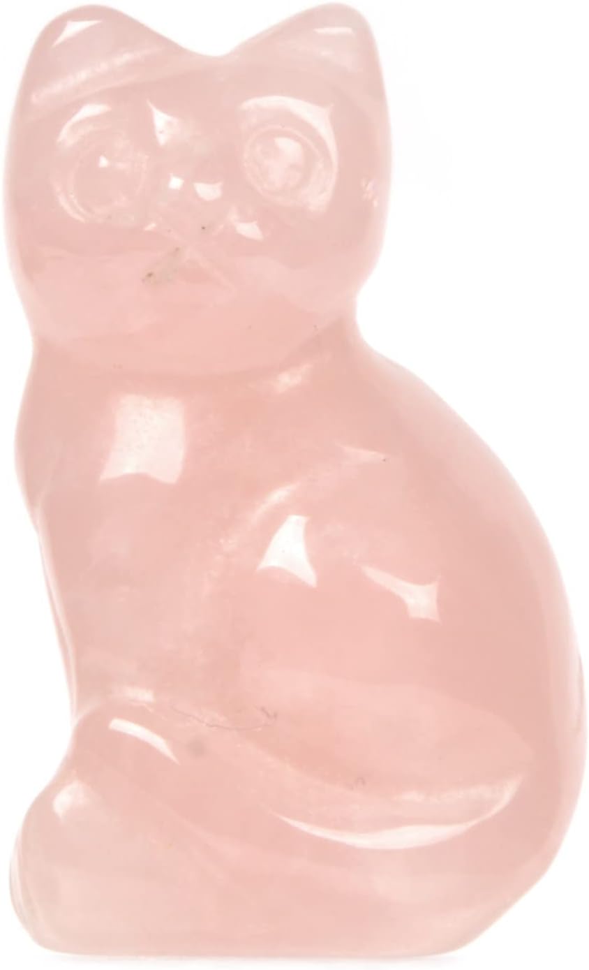 Justinstones Carved Natural Rose Quartz Cat Guardian Statue Home Decor Reiki Chakra Healing Crystal Desk Gemstone Decoration Stone Crafts Gemstone Collectible Gift