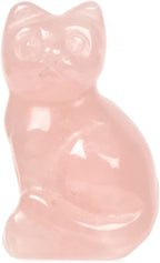 Justinstones Carved Natural Rose Quartz Cat Guardian Statue Home Decor Reiki Chakra Healing Crystal Desk Gemstone Decoration Stone Crafts Gemstone Collectible Gift