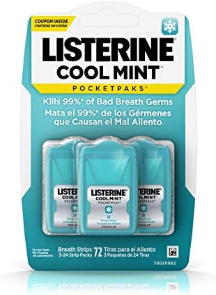 Listerine Pocketpaks Cool Mint Breath Strips 72 Count + 3 Packs Listerine Freshburst Breath Strips 24 Count Each