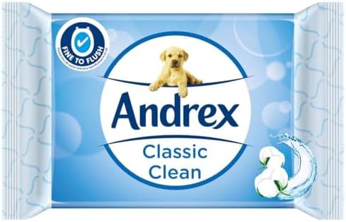 Andrex Classic Clean Washlets - Toilet Tissue Wet Wipes with Micellar Water - Flushable Washlets for a Shower Fresh Clean - Biodegradable and Plastic-Free - 4 Quad Pack (160 Wipes)