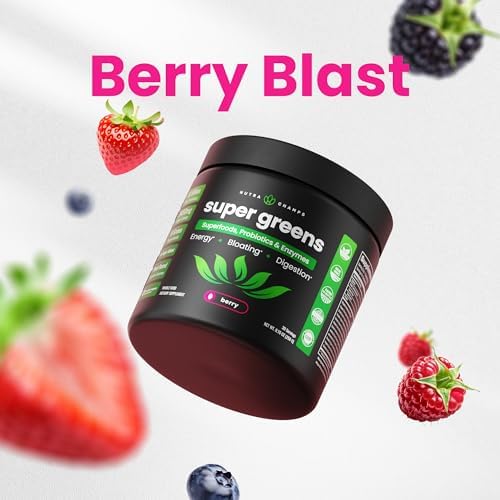 NutraChamps Super Greens Powder Premium Superfood | 20+ Organic Green Veggie Whole Foods | Wheat Grass, Spirulina, Chlorella & More | Antioxidant, Digestive Enzyme & Probiotic Blends