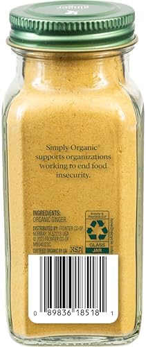 Simply Organic Ground Ginger Root, 1.64 Ounce, Non ETO, Non Irradiated, Non GMO, Complements Both Sweet & Savory Dishes