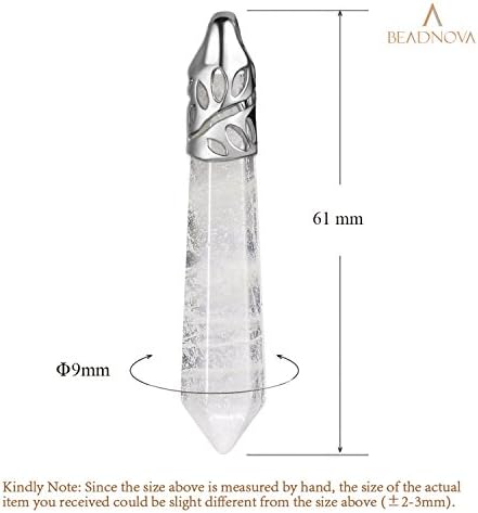 BEADNOVA Healing Crystal Necklace for Women Men White Quartz Pendant Energy Healing Gemstones Jewelry Pendulum Crystal Divination (Hexagonal, 18 Inches Stainless Steel Chain)