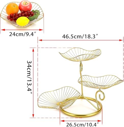 OwnMy 3-Tier Fruit Basket Stand Decorative Iron Fruit Bowl, Metal Wire Fruit Holder Storage Trays Table Countertop Holder for Vegetables Bread Snack, Modern Fruit Bowls for Kitchen Home Use