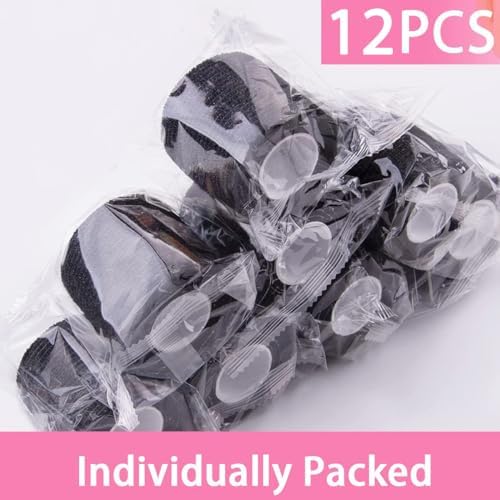 Arcimatto Tattoo Machine Tape, 12 Pcs Self-Adhesive Bandage 2" x 5 Yards Grip Wrap Cover Breathable Cohesive Elastic Bandage Rolls for Machine Tube Accessories, Sports Tape (12Pcs Black)