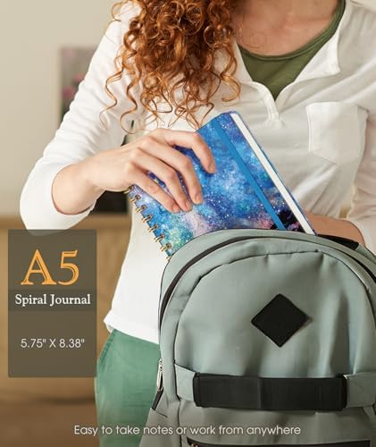 Lined Spiral Journal Notebook for Women, A5 Cute Hardcover Spiral Journals for Writing, 150 Pages Pretty College Ruled Notebooks for Work & Note Taking, 5.75" x 8.38", Forest Under a Starry Sky