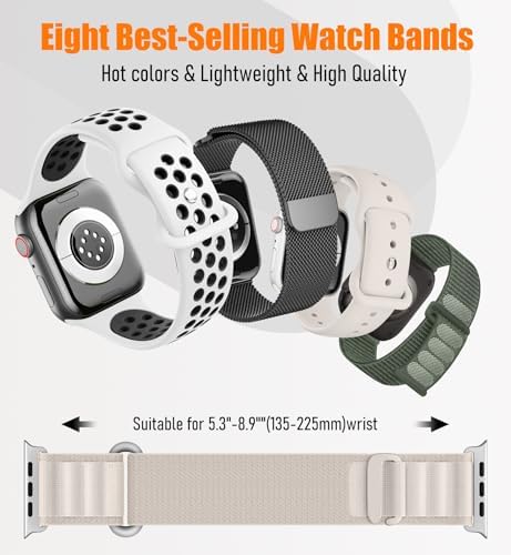 8 Pack Compatible with Apple Watch Ultra 3/2 Band 49mm 46mm 45mm 44mm 42mm Men Women,Breathable Silicone+Milanese Loop+Sport+Sport Loop Band for iWatch Series 11/10/9/8/7/6/SE/5/4/3, Ultra 3 2 1