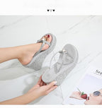 Women's Super High Heel Platform Sequin Diamond Flip Flops Shiny Sequin Wedge Non-Slip Comfortable Flip Flops.