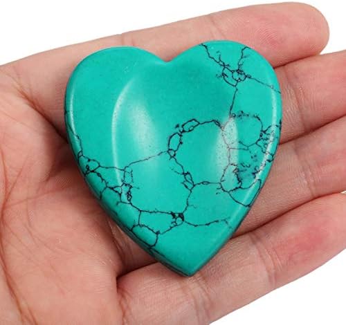 mookaitedecor Green Howlite Turquoise Thumb Worry Stone, Pocket Palm Stones Crystal Healing Reiki Stress Relief Pack of 4, Heart Shape