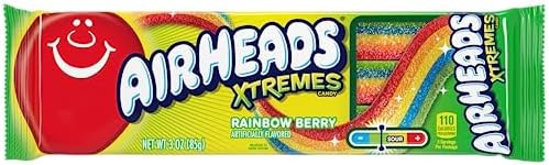 Airheads Xtremes Belts Candy, Chewy Candy Package, Rainbow Berry Fruit Flavor Artificially Flavored, 3 Ounces (12-Pack)