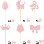 48 Pieces Baby Shower Cupcake Toppers for Girls Glitter Pink Baby Girl Food Picks Baby Shower Toothpicks for Girls Birthday Cake Decorations Party Favors Supplies
