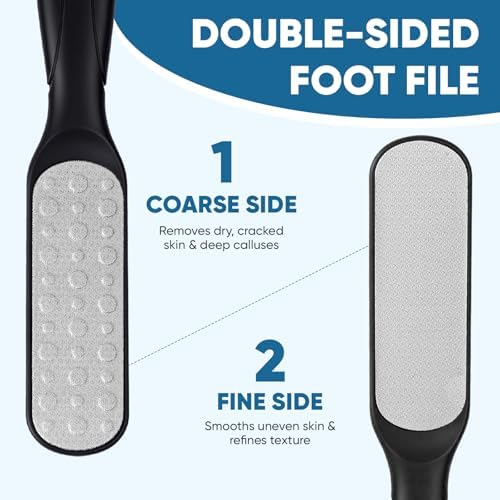 TEAWOO Double Sided Foot File and Callus Remover, Stainless Steel Waterproof Foot Scraper and Foot Rasp for Dead Skin & Hard Heels, 2-in-1 Pedicure Tools for at Home Foot Care