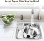 yeesport Stainless Steel Washing Up Bowl, Multi-Purpose Dish Tub for Sink, Large Square Container for Kitchen, Vegetable Washing Basin, Durable Dishpan for Home