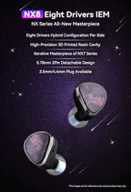 NICEHCK NX8 in Ear Monitor, 1DD + 6BA + 1Piezo 8 Drivers IEM with Precision 3D Printed Resin Shell, In Ear Headphones with 2Pin Detachable Design, Wired Earbuds for Audiophile Musicians (4.4mm no Mic)