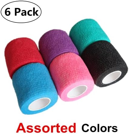 Baisunt 6 Pack 2 Inches Cohesive Bandage Self Adhesive Wrap Elastic Self Adherent Vet Wrap Breathable Self Stick Tape for Wrist, Ankle, Sports, Tatoo Wrap(5 Yards, Multi Colors)