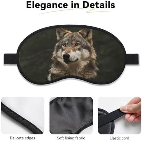 Gray Wolf Sleep Mask for Side Sleeper, Blackout Sleep Eye Mask Comfortable Blindfold Eyeshade Soft Breathable Sleeping Mask with Elastic Strap Silk Eye Covers for Travel