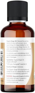 Viva Doria Ginger Essential Oil, USDA Certified, Organic Ginger Oil, 100% Pure, Natural Essential Oil, Undiluted, for Aromatherapy | Food Grade, 30 mL (1 Fluid Ounce)