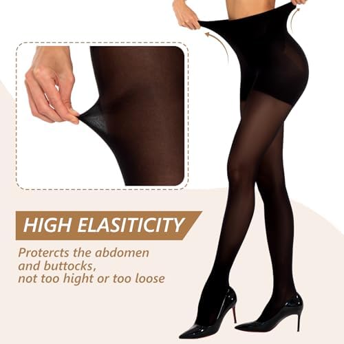 MANZI 2 Pairs Compression Pantyhose for Women Shaping Black Tights 10-15mmHg Support 50D Opaque Stockings