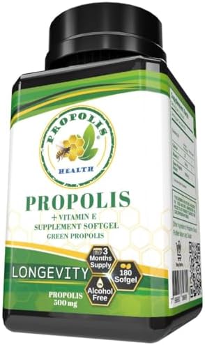 Propolis Health Propolis Capsules 1000mg-Daily with Vitamin E Per dose - Brazilian Green Propolis Extract - Immune Booster 50 Days Supply Propolis (180 Capsules)