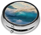 Ocean Sea Wave Print Round Mini Medicine Storage Box Round Mini Pill Box,Portable Pill Box 3 Compartment