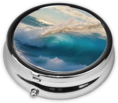 Ocean Sea Wave Print Round Mini Medicine Storage Box Round Mini Pill Box,Portable Pill Box 3 Compartment