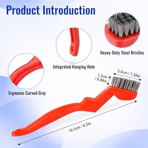 3-Pack Stainless Steel Wire Brush, 6.5 Inch Heavy Duty Cleaning Brush with Curved Ergonomic Handle, Stiff Steel Bristles for Rust Removal, Grill Grates, Metal Cleaning & Deburring