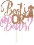 Boots or Bows Cake Topper, Western Theme Baby Shower/Gender Reveal Party Decoration, Cowboy or Cowgirl Cake Decor, Boys Girls Birthday Party Cake Decorations Supplies Brown Pink