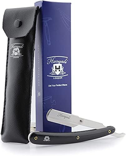 Men's Black Traditional Style Stainless Steel Straight Razor with Leather Pouch (1 Count, Reusable, Ergonomic, Portable)