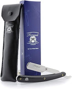 Men's Black Traditional Style Stainless Steel Straight Razor with Leather Pouch (1 Count, Reusable, Ergonomic, Portable)