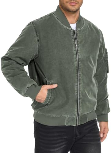 Oymyakon Mens Vintage Bomber Jacket Washed Fall Winter Warm Military Jackets Casual Padded Coats Windbreakers