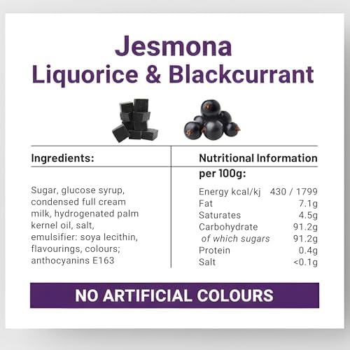 Jesmona Liquorice & Blackcurrant Candy - British Hard Candy 250g (8.8 Oz) Round Gift Tin, Traditional Licorice Balls, Old Fashioned English Hard Boiled Sweets, Imported Confectionery from England