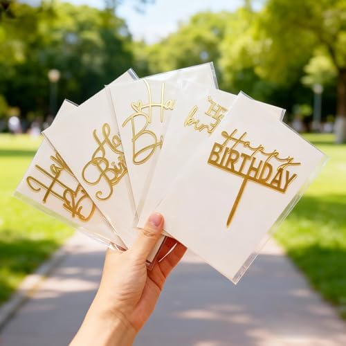 Gold Happy Birthday Cake Toppers, 5Pcs Acrylic Cupcake Toppers, Happy Birth Cake Decorations for Girls and Adults