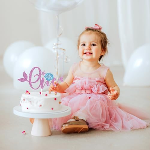 Mermaid One Cake Topper, Summer Baby Girl's 1st Birthday, Oneder the Sea, Ocean Mermaid Theme 1st Birthday/Baby Shower Party Decorations for Kids