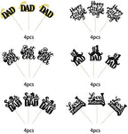 24 Pack Happy Father's Day Cupcake Toppers Glitter Best Dad Ever Cupcake Picks Love Father #1 Dad Tie Moustache Hat Glass Tool Cake Decorations for Happy Father's day Theme Men Birthday Party