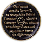 1 Year Sobriety Coin | Triplate AA Chip Recovery Anniversary Token (Black)