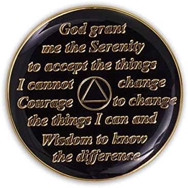 1 Year Sobriety Coin | Triplate AA Chip Recovery Anniversary Token (Black)