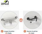 Polished Chrome Grab Bar for Bathroom 17 Inch, Zepolu Stainless Steel 2-in-1 Safety Handrail w/Double Toilet Paper Holder, Wall Mounted Balanced Support Bar Assist Handle for Senior Elderly Handicap