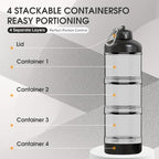 3-Layer Protein Powder Container with Funnel & Keychain, 50g Capacity Portable Supplement Dispenser, Leakproof Clear Stackable Organizer for Gym Travel Workout, BPA-Free Plastic (Black)