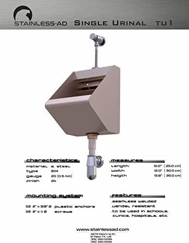 304 Stainless Steel Wall-Mounted Urinal – 20-Gauge Commercial Restroom Fixture with Flush Valve, Ideal for Schools, Hospitals, and Restaurants (13.8"×10"×12")