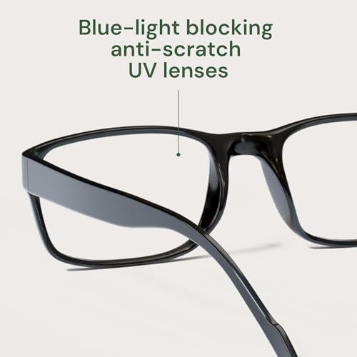 Gaoye +1.0 2-Pack of Reading Glasses - Blue-Light Filter, UV Protection - Readers with Rectangle Frames
