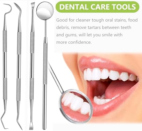 Dental Tools, Professional Teeth Cleaning Oral Care Hygiene Kit, Stainless Steel Dental Pick Tooth Scraper Tartar Plaque Remover for Dentist, Personal, Pet Use with Storage Box