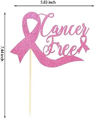 Cancer Free Cake Topper, Breast Cancer Awareness Cake Decor, Breast Cancer Pink Ribbon Sign Survivor Party Decoration Supplies - Pink Glitter