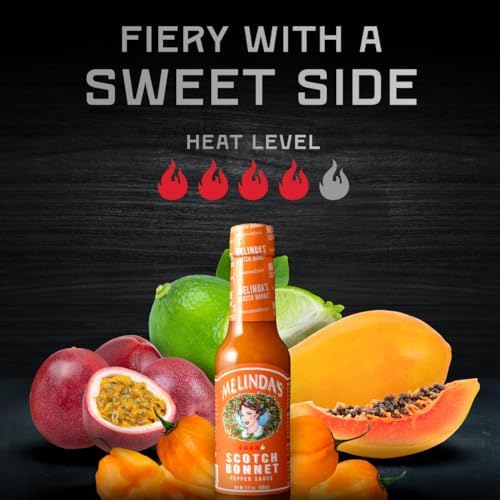 Melinda’s Scotch Bonnet Hot Sauce - Gourmet Scotch Bonnet Pepper Sauce - Made with Fresh Peppers, Carrots, Papaya & Lime Juice - Keto, Vegan, Gluten Free - 5oz, 4 Pack