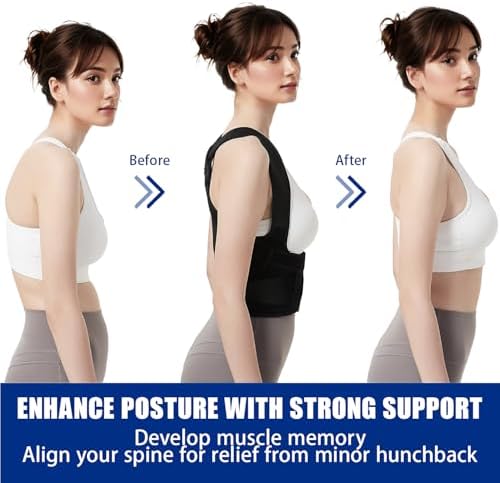 Posture Corrector for Women and Men - Adjustable Back Brace for Pain Relief - Enhances Posture and Provides Lumbar Support - Upper and Lower Back Straightener - Breathable Back Support (Black, Medium)