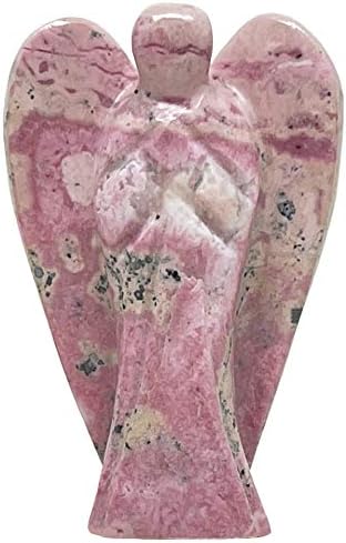 2 Inch Pink Peruvian Rhodonite Guardian Angel Figurine Hand-Carved Natural Stone, Excellent to Aid Self-Esteem and Self-Confidence
