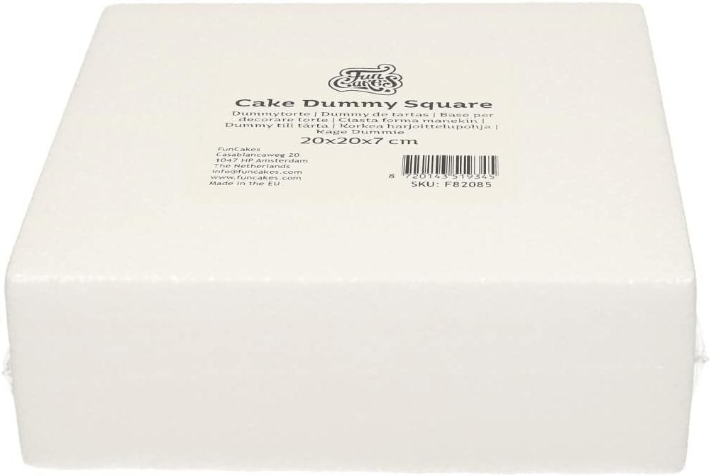 FunCakes Cake Dummy Square: Cake Decorating, Reusable Dummy, Make The Perfect Square Dummy, 20x20x7 cm