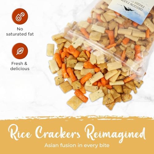 Oregon Farm Fresh Snacks Asian Rice Crackers Mix - Japanese Rice Crackers Snack Mix - Oriental Crunchy Savory Snacks (22oz)