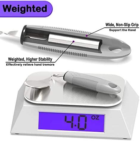 Bendable/Weighted Spoon for Hand Tremors, Adaptive Handicap Spoon for Parkinsons Patients, Parkinson Curved Spoon for Shaking Hands, Liftware Angled Arthritis Spoon for Adults Disabled Elderly