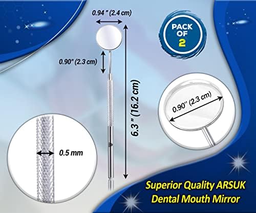 ARSUK Dental Mirror with Stainless Steel Handle 6.5" – Professional Dentist Mirror for Inside Mouth for Oral Inspection & Teeth Cleaning, Eyelash Extensions, Reusable Dental Tool for Personal Care